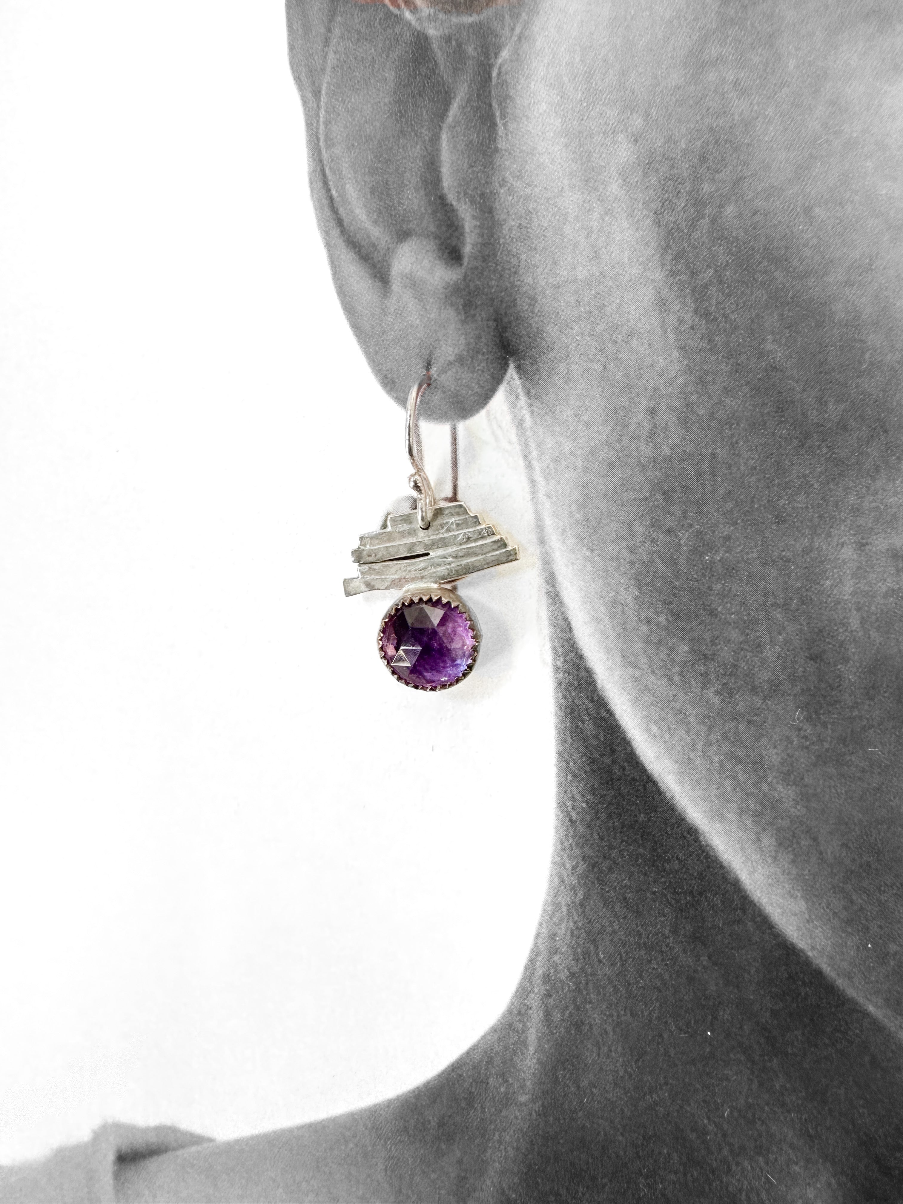 Line & Stone Earrings in Amethyst
