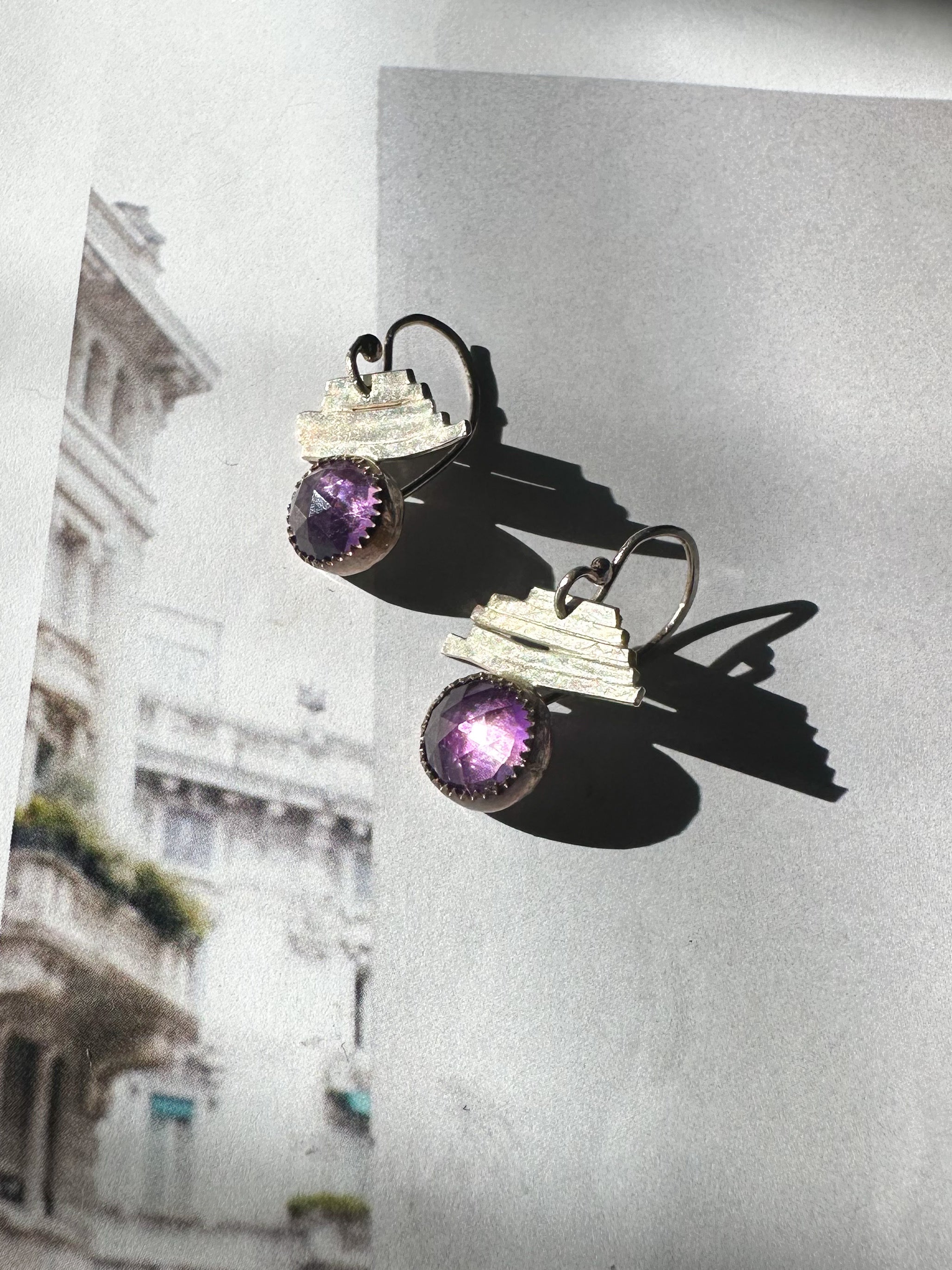 Line & Stone Earrings in Amethyst