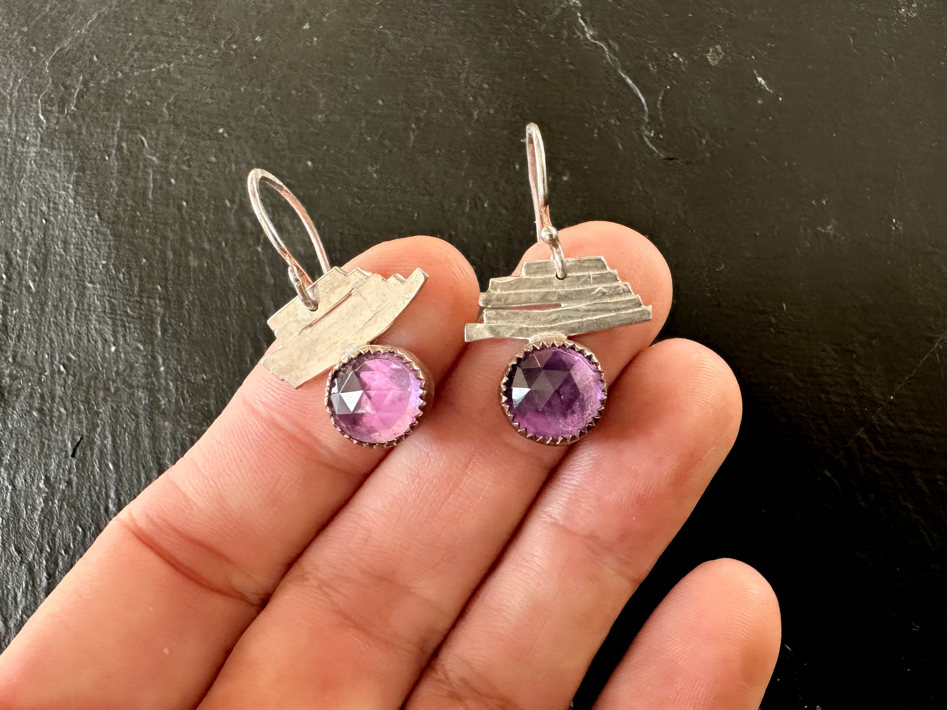 Line & Stone Earrings in Amethyst