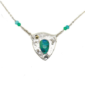 Ancient Shield Necklace in Monarch Opal- "Flora"