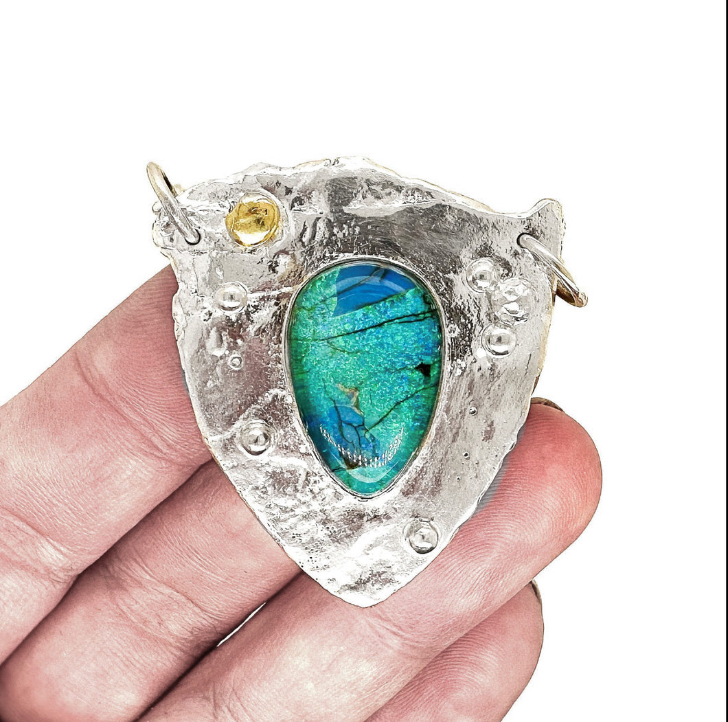 Ancient Shield Necklace in Monarch Opal- Flora