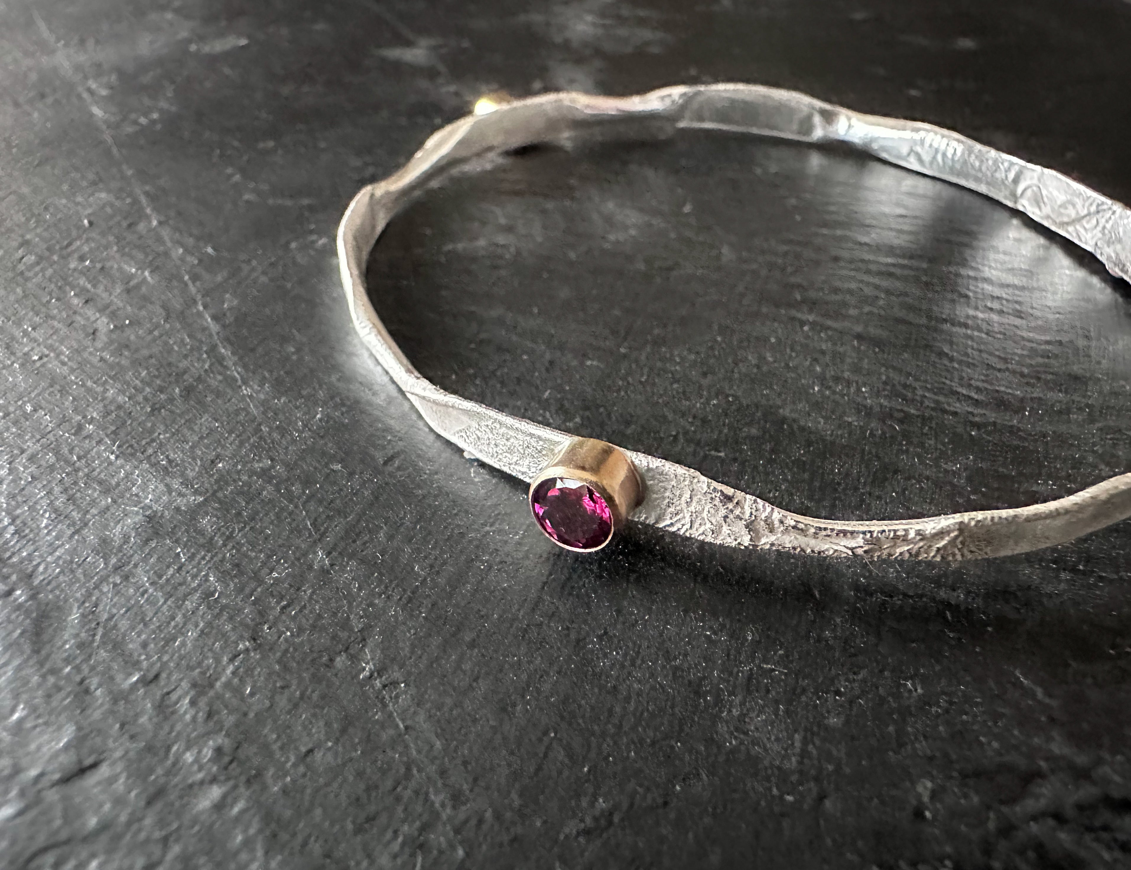 Distilled Rotation Bangle (with Rhodolite Garnets and gold)