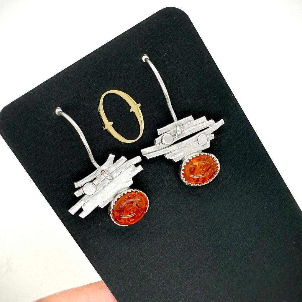 Line & Stone Earrings- Scottish Amber