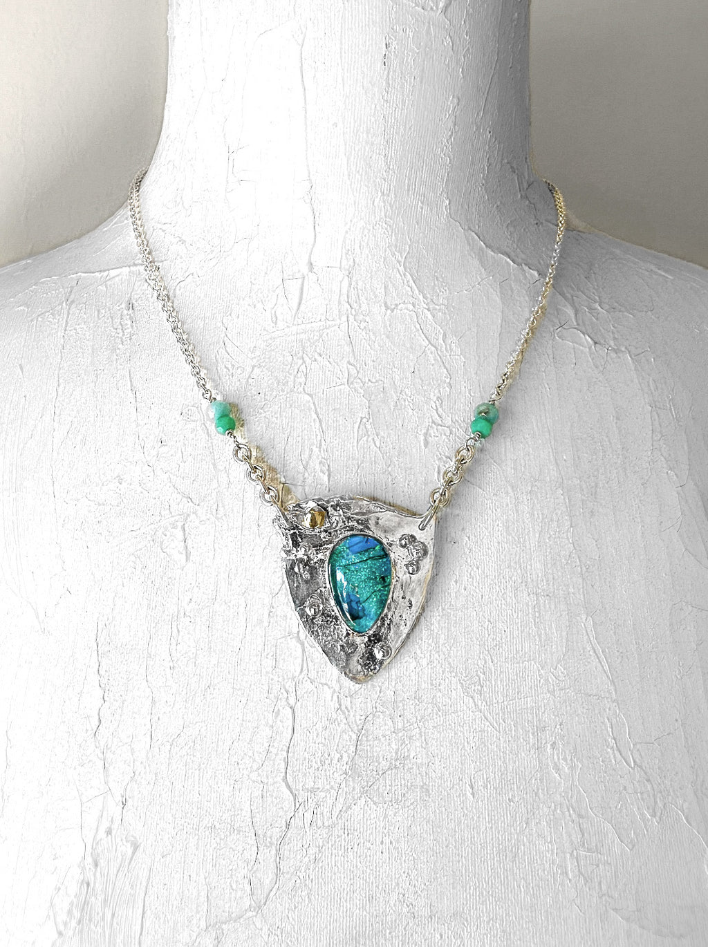 Ancient Shield Necklace in Monarch Opal- Flora