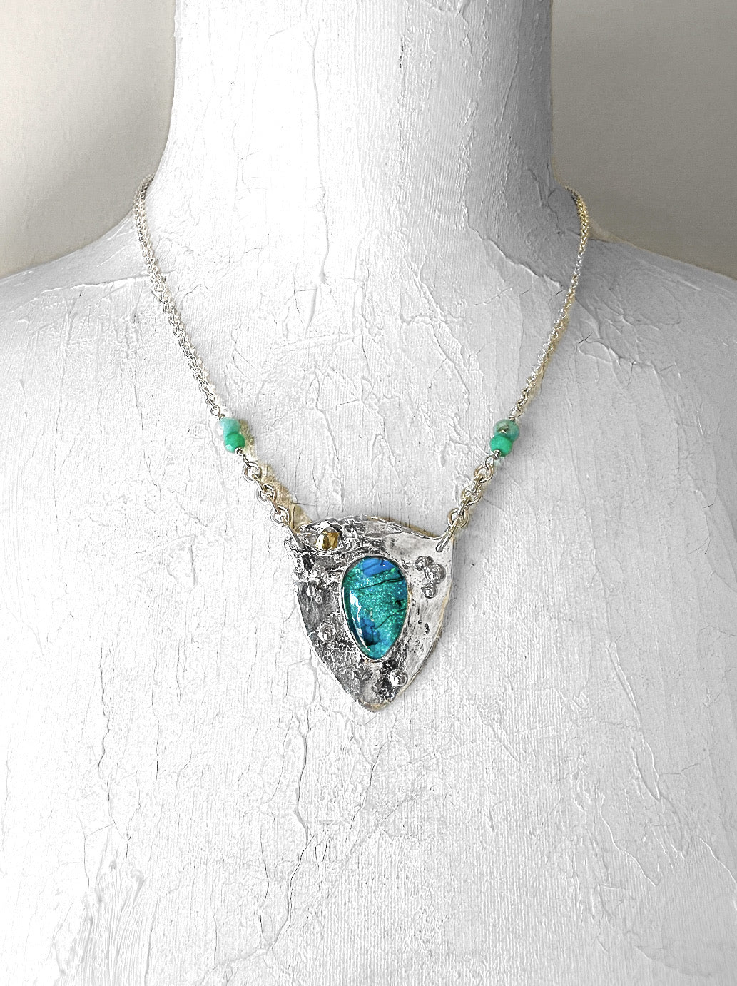 Ancient Shield Necklace in Monarch Opal- Flora