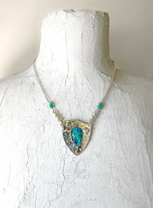 Ancient Shield Necklace in Monarch Opal- "Flora"