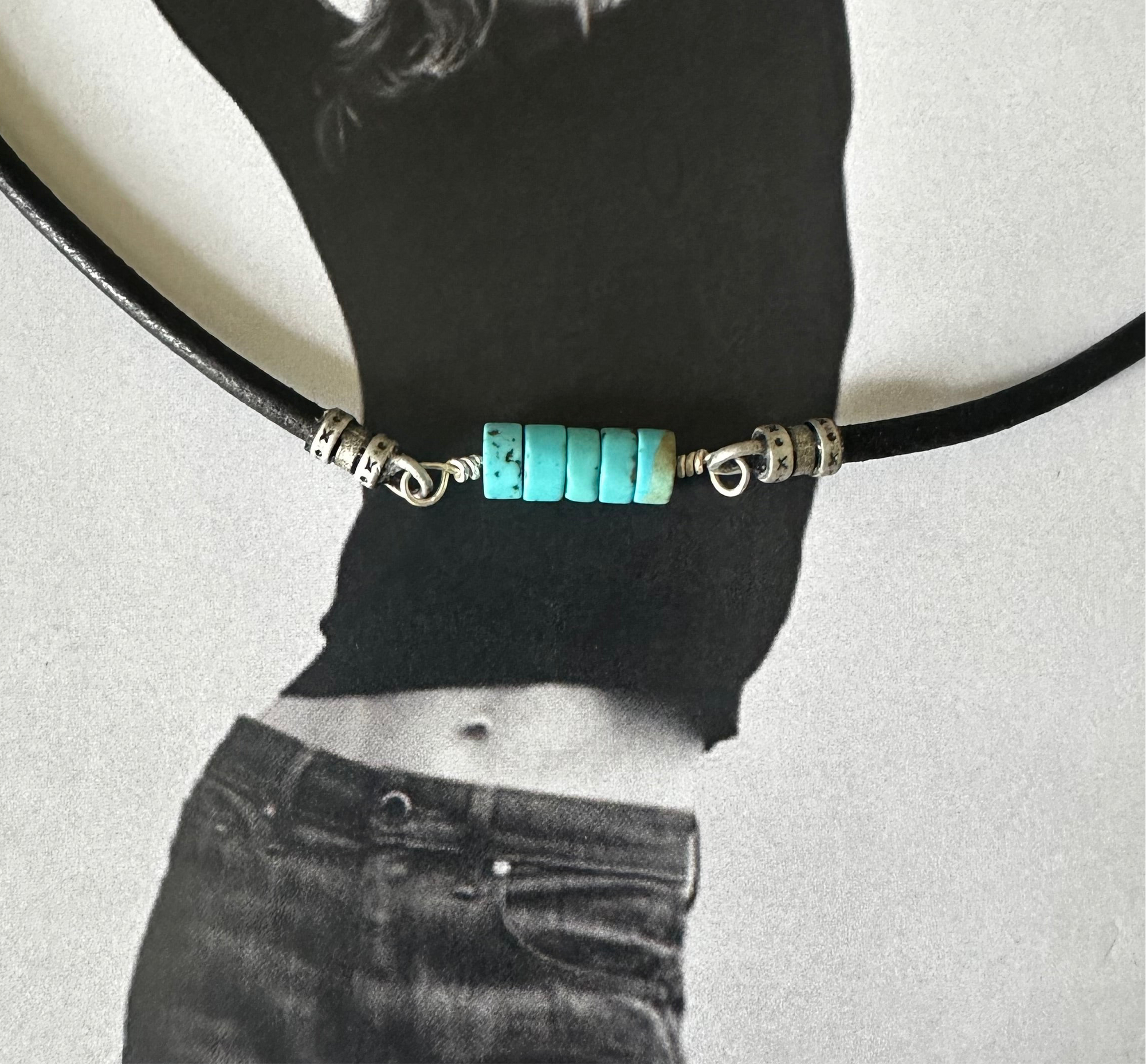 Turquoise and Leather Necklace