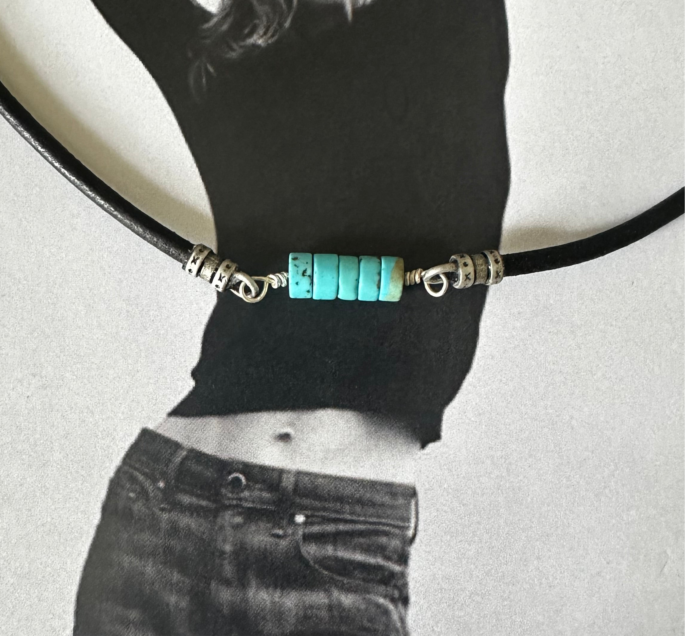 Turquoise and Leather Necklace