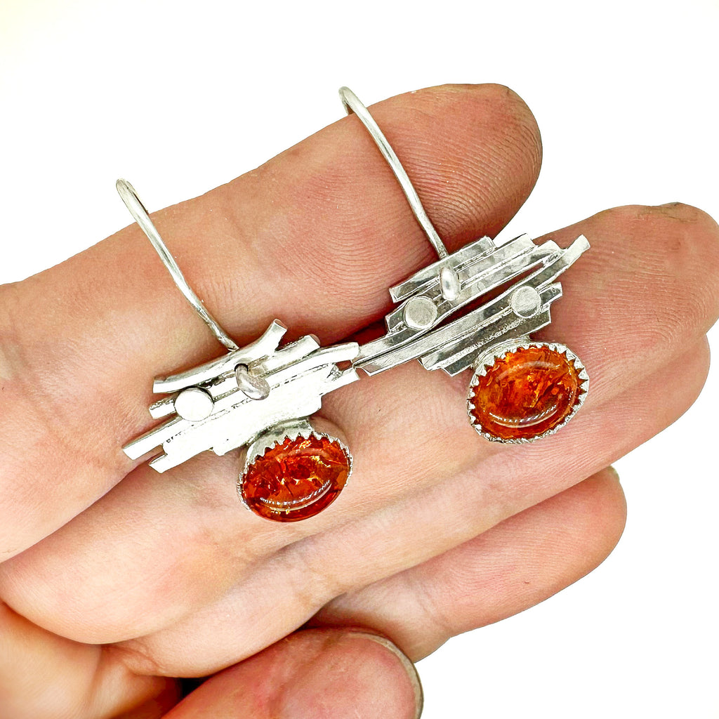Line & Stone Earrings- Scottish Amber