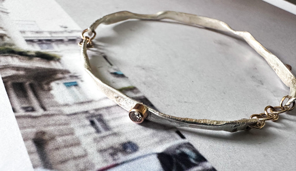 Distilled Rotation Bangle (with champagne quartz and gold accents)