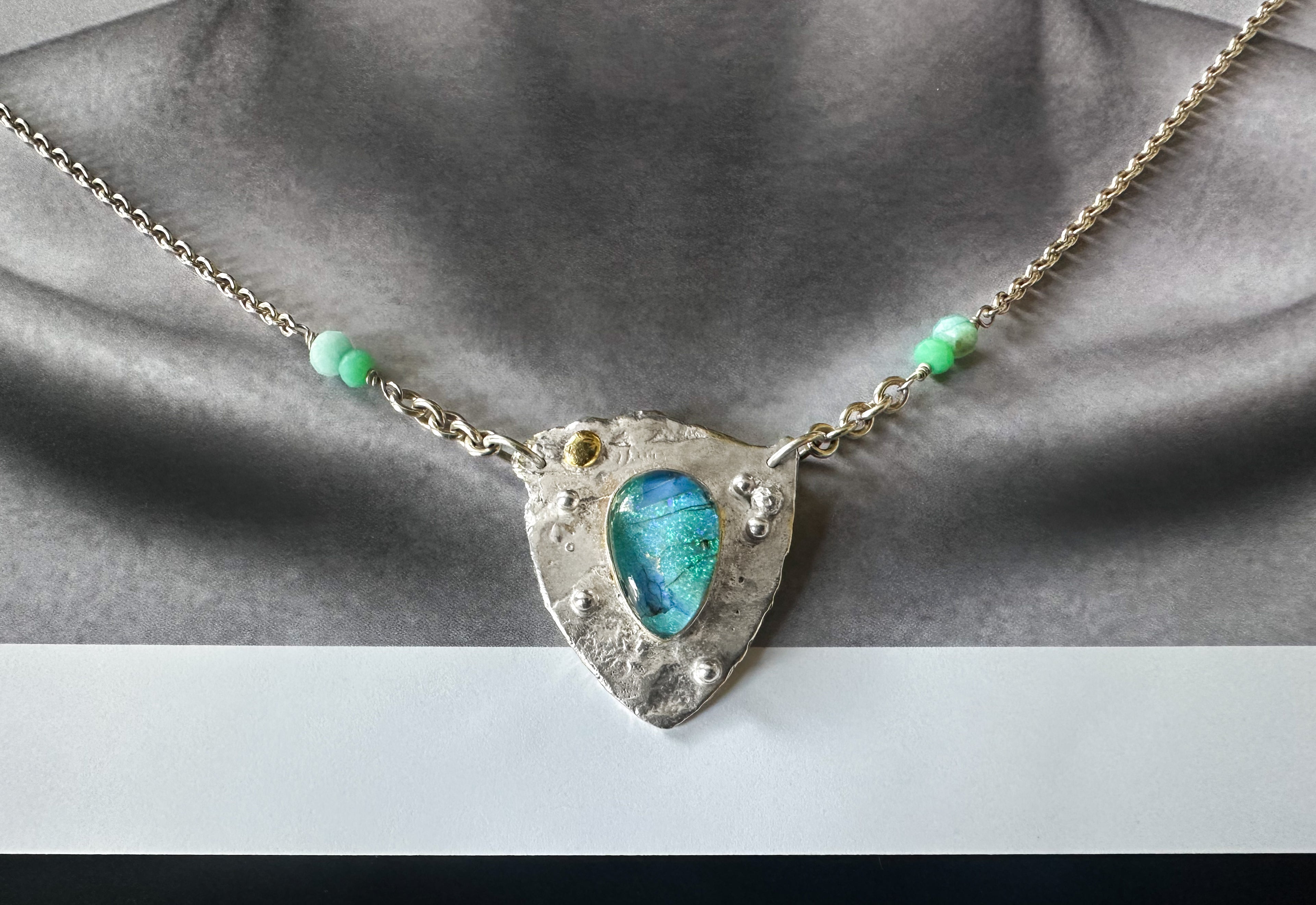 Ancient Shield Necklace in Monarch Opal- Flora