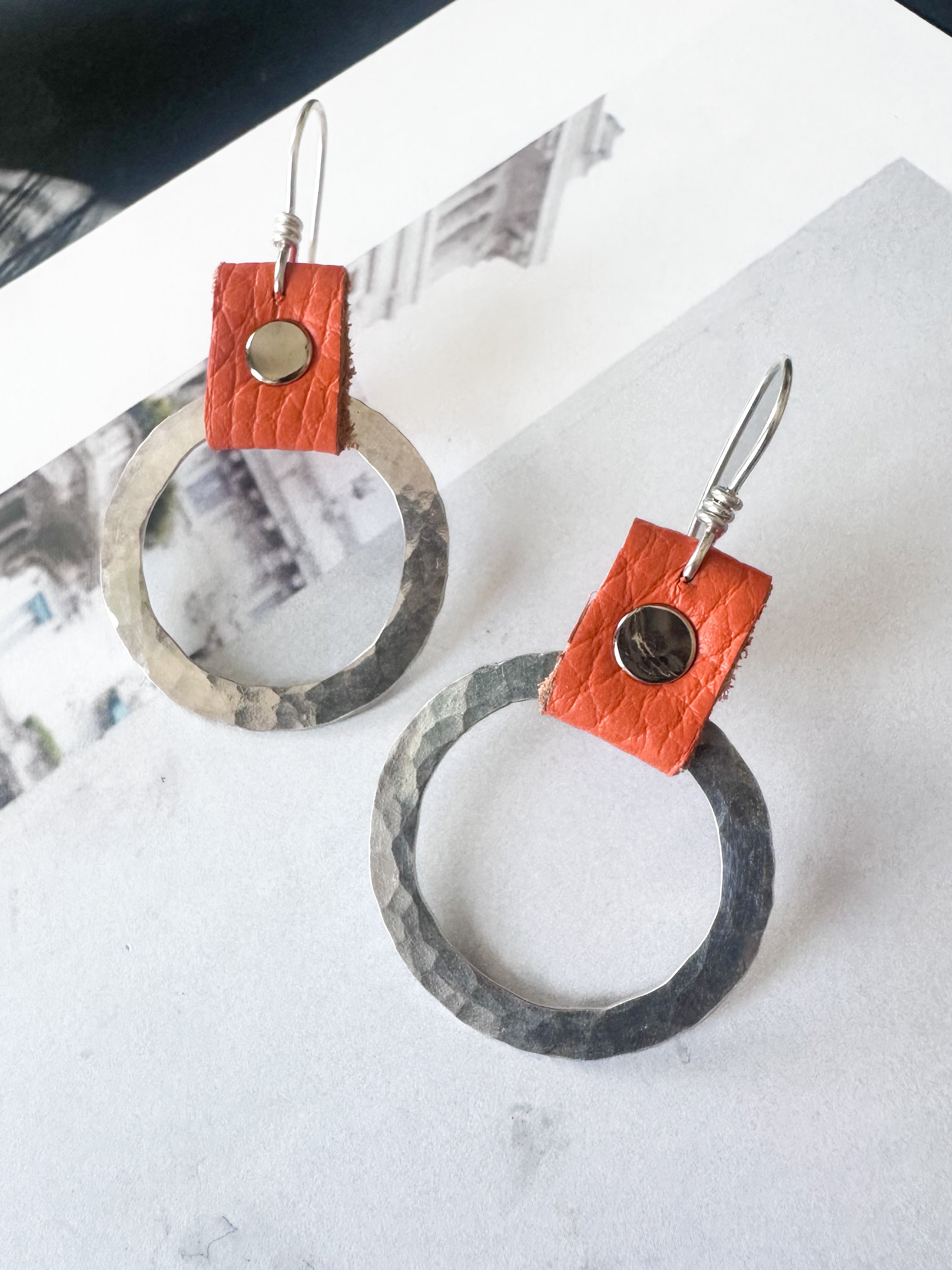 Take the Lead Earrings- Orange Leather Edition