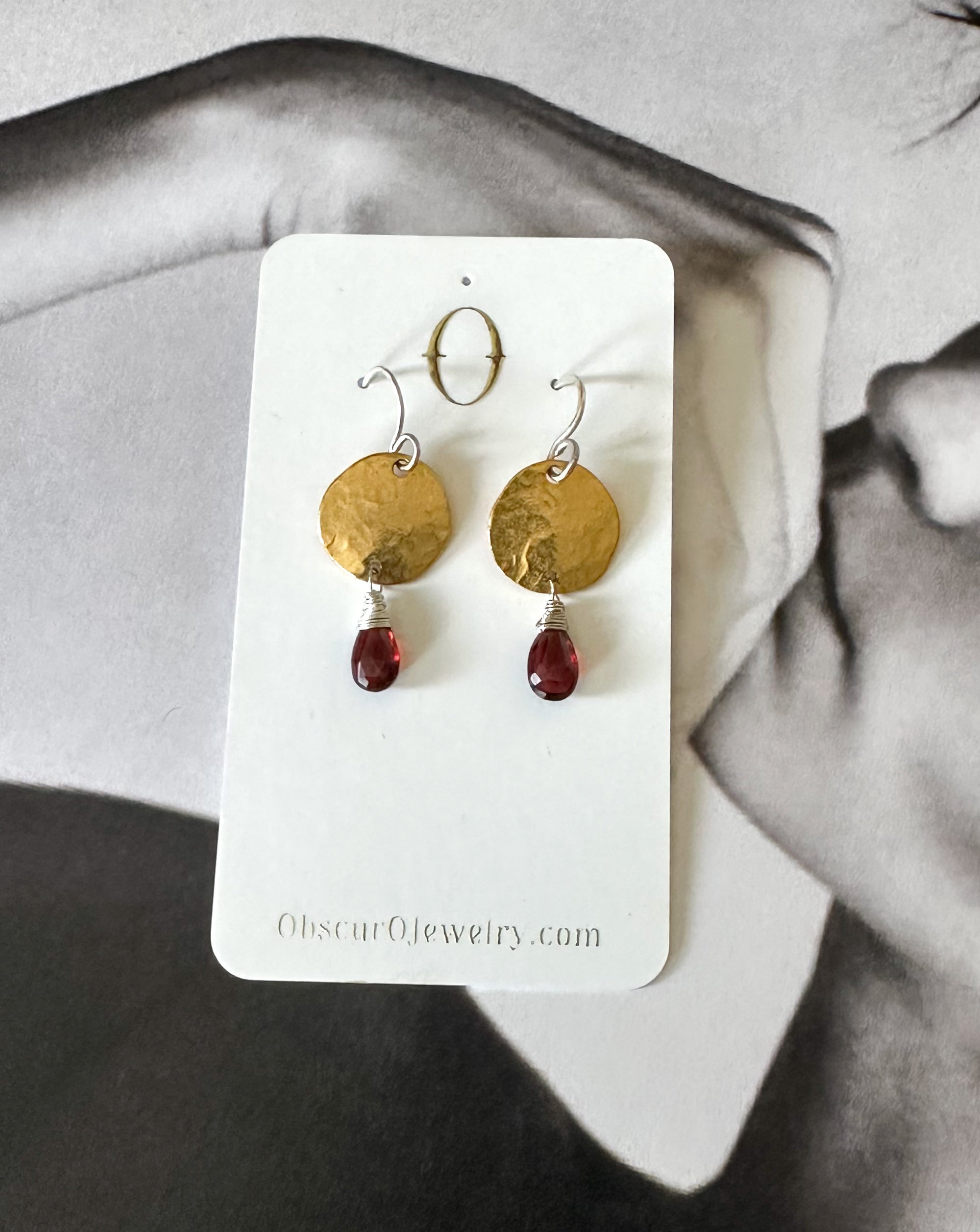 Gold Disc & Garnet Earrings