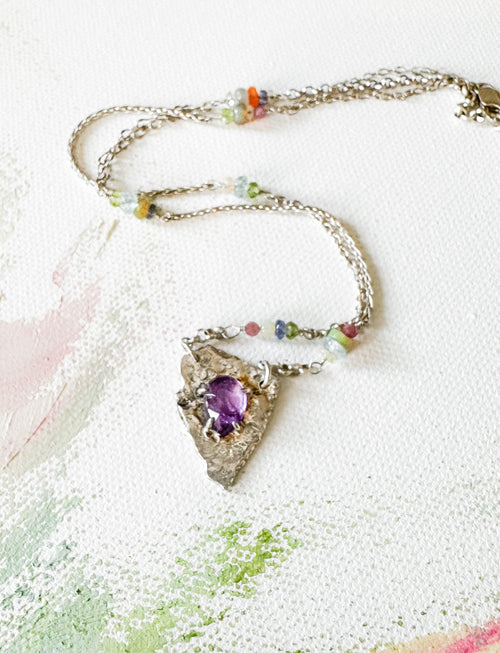 Ancient Revelry Shield Necklace in Amethyst