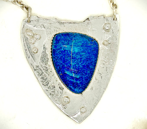 Ancient Shield Necklace in Blue Opal- “Constellation”