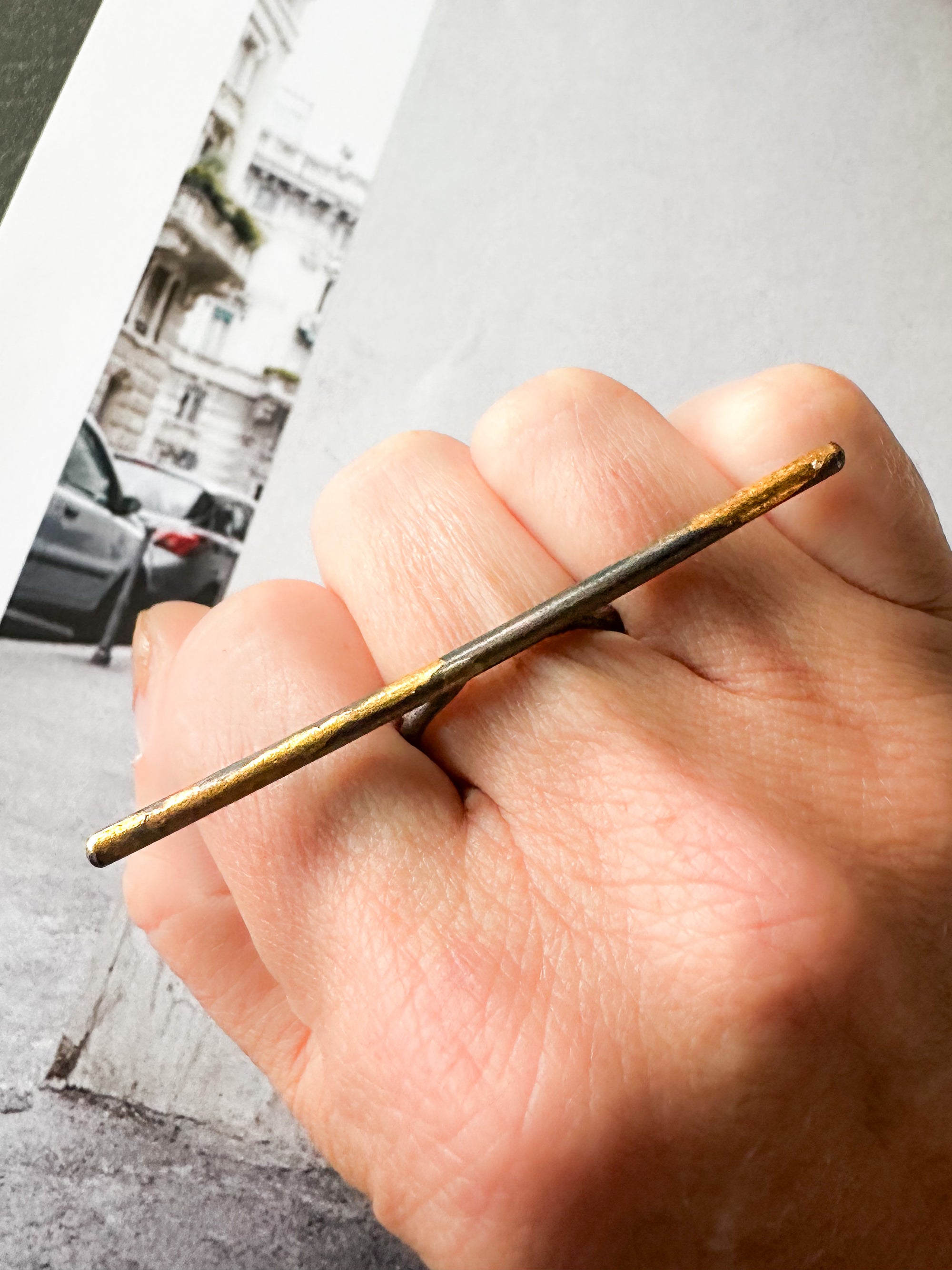 Silver and Gold Bar Ring