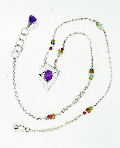 Ancient Revelry Shield Necklace in Amethyst- 