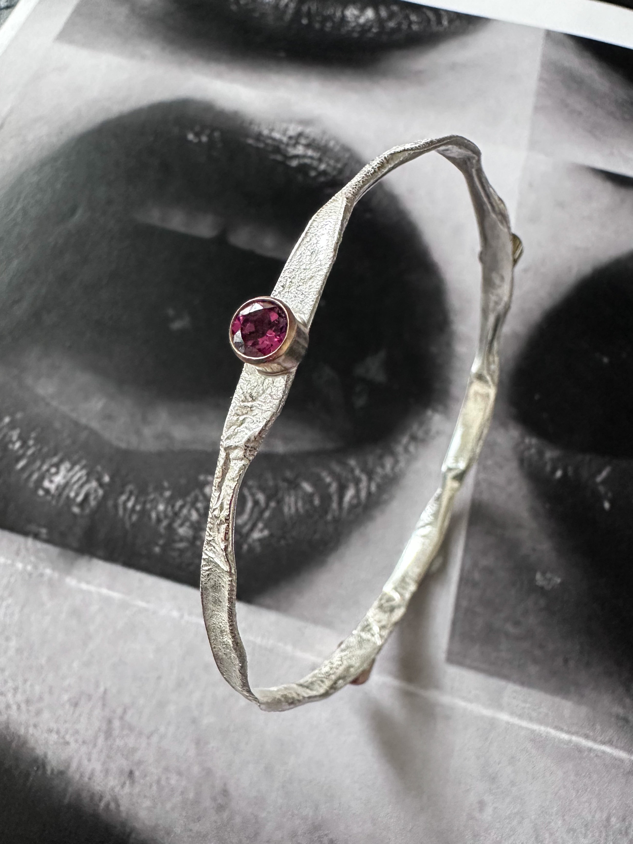 Distilled Rotation Bangle (with Rhodolite Garnets and gold)