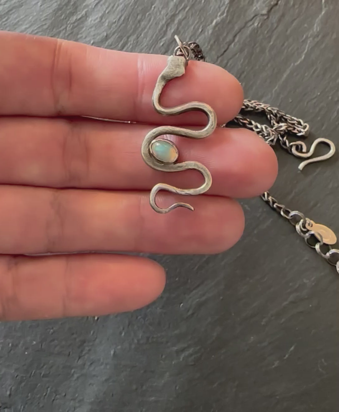 Oxidized Serpent Opal Necklace