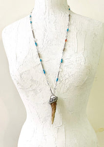 Obscuro Jewelry -sterling silver, turquoise, quartz, glass beadsObscuro Jewelry - Antler pendant with silver mixed chain