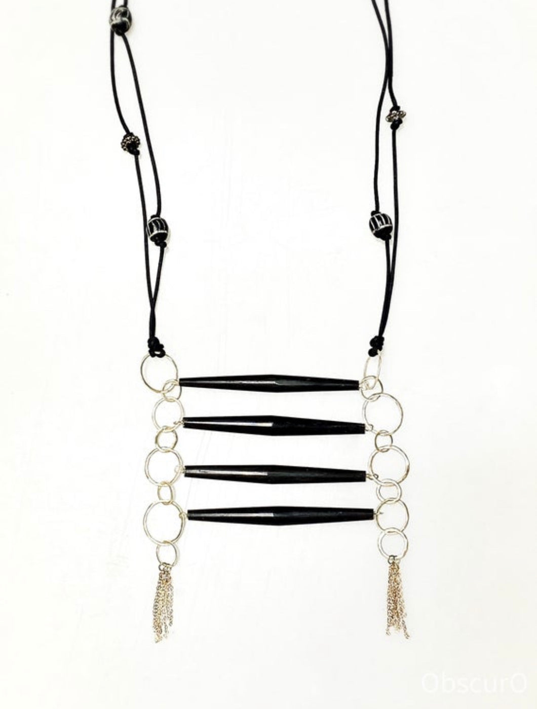 Sambava Necklace - Obscuro Jewelry - Stacked black bone on waxed cord