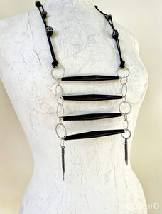 Sambava Necklace - Obscuro Jewelry - Stacked black bone on waxed cord