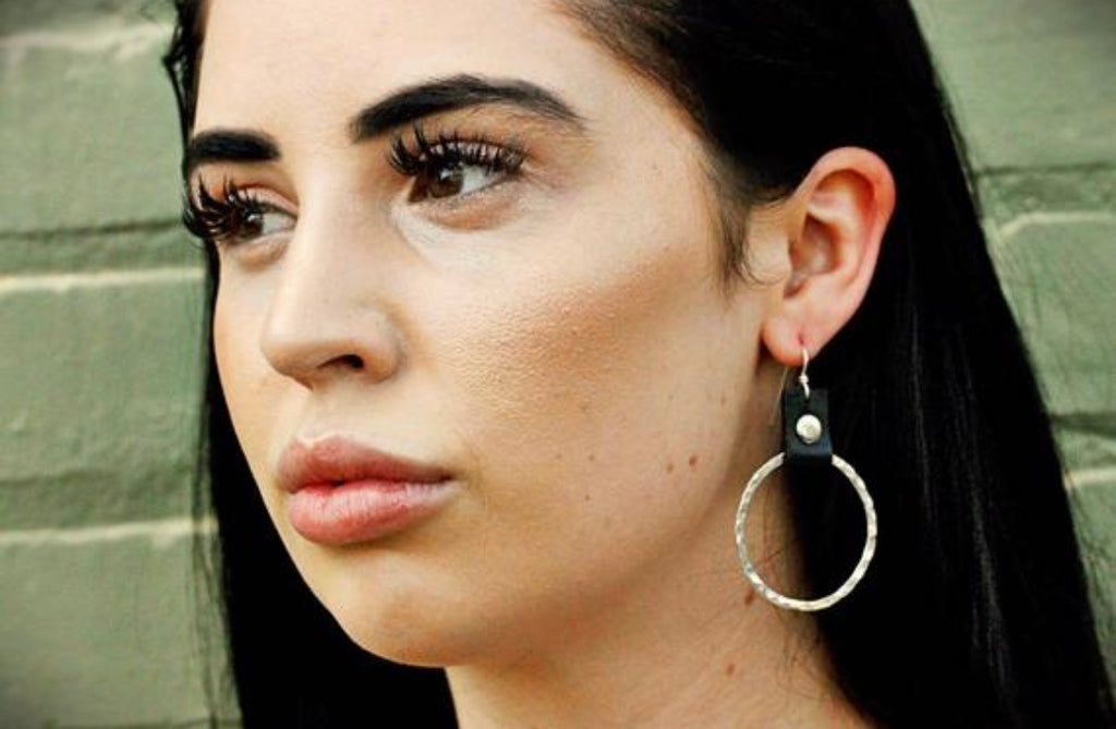 Take the Lead Earrings- black leather - Obscuro Jewelry - sterling silver hoops