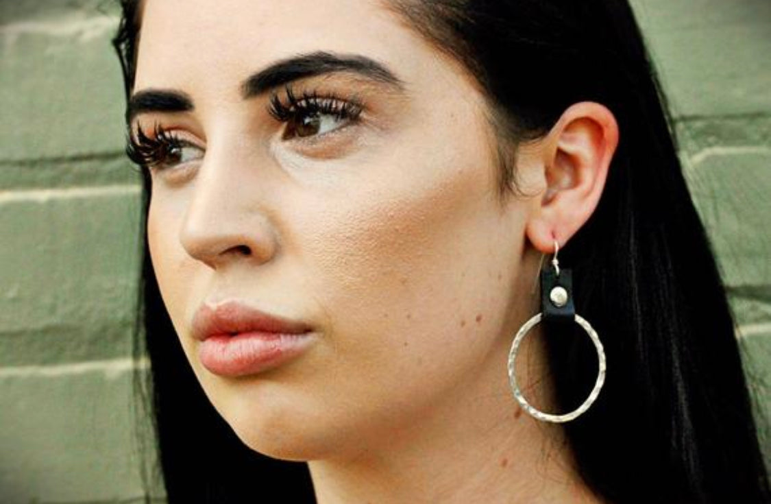 Take the Lead Earrings- black leather - Obscuro Jewelry - sterling silver hoops