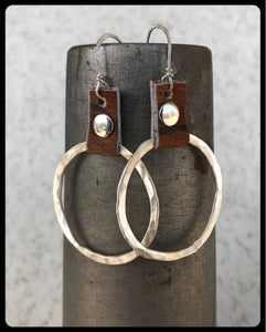 Take The Lead Earrings- brown leather - Obscuro Jewelry - sterling silver hoops