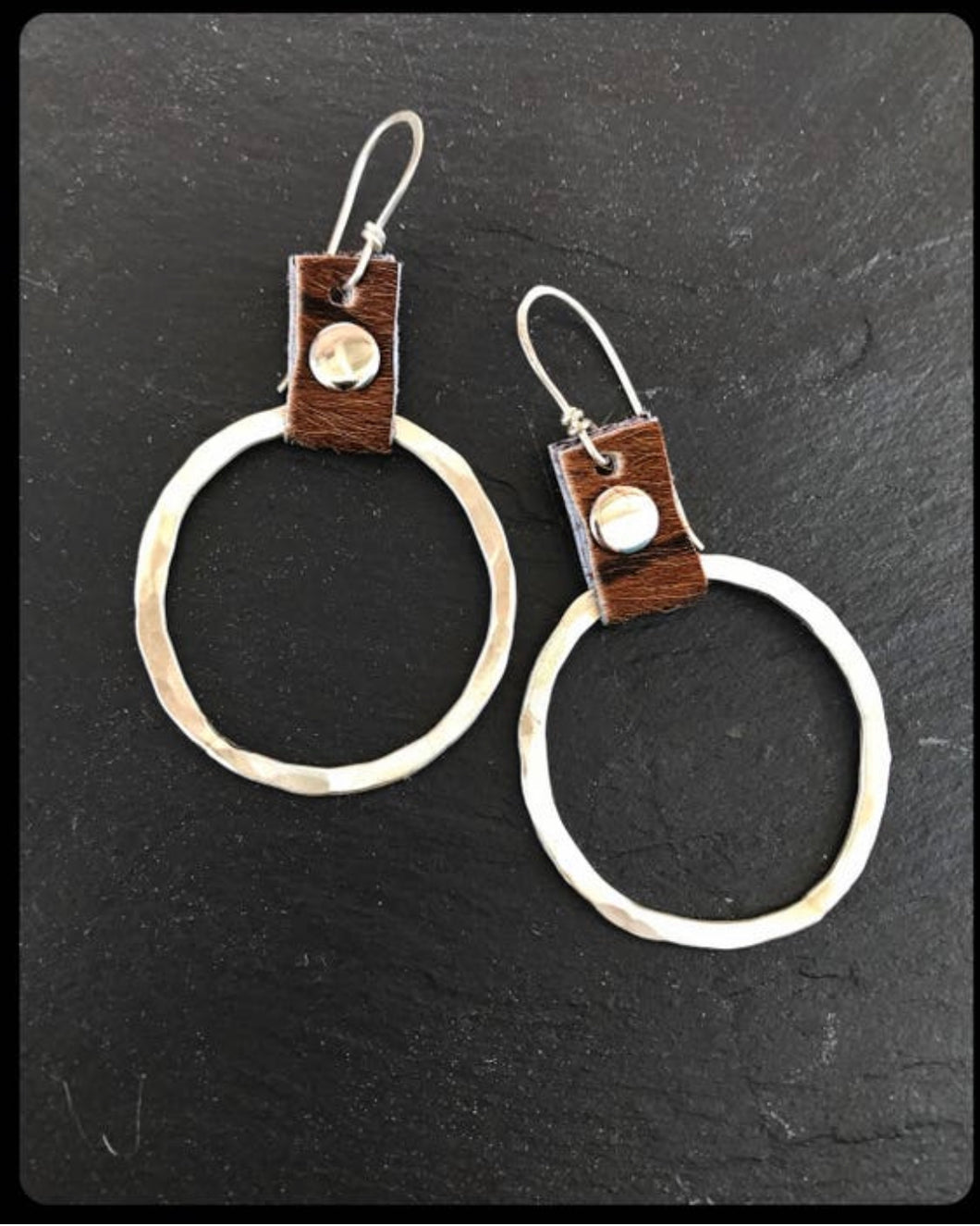 Take The Lead Earrings- brown leather - Obscuro Jewelry - sterling silver hoops