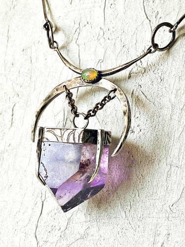 Witchy Woman Necklace - Obscuro Jewelry -  Large amethyst prism sterling silver chain