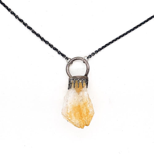 Kira Citrine Necklace - Obscuro Jewelry - Sterling Silver and golden citrine chunk