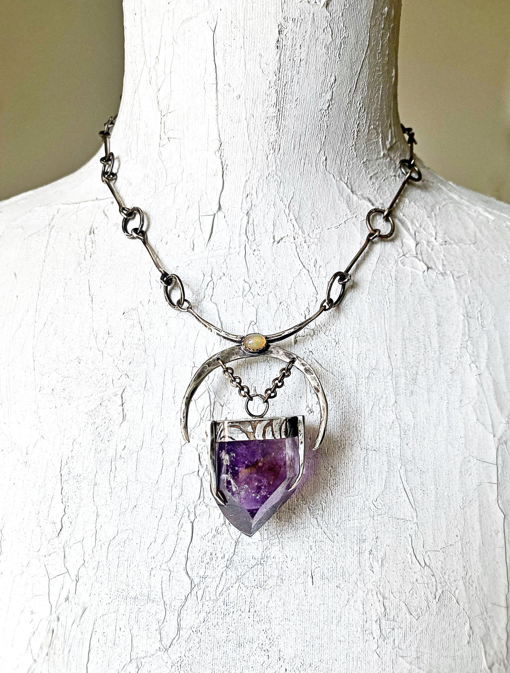 Witchy Woman Necklace - Obscuro Jewelry -  Large amethyst prism sterling silver chain