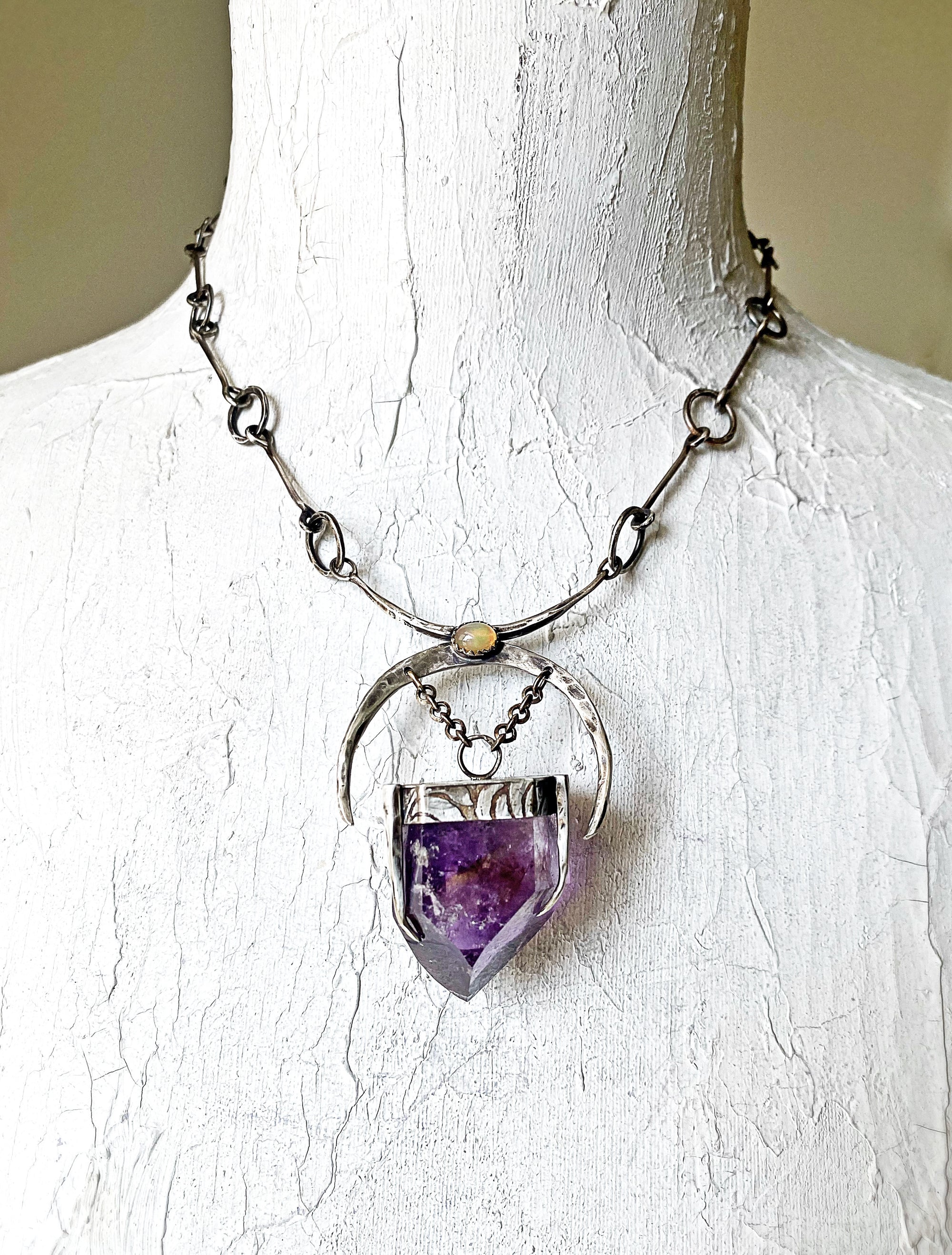 Witchy Woman Necklace - Obscuro Jewelry -  Large amethyst prism sterling silver chain