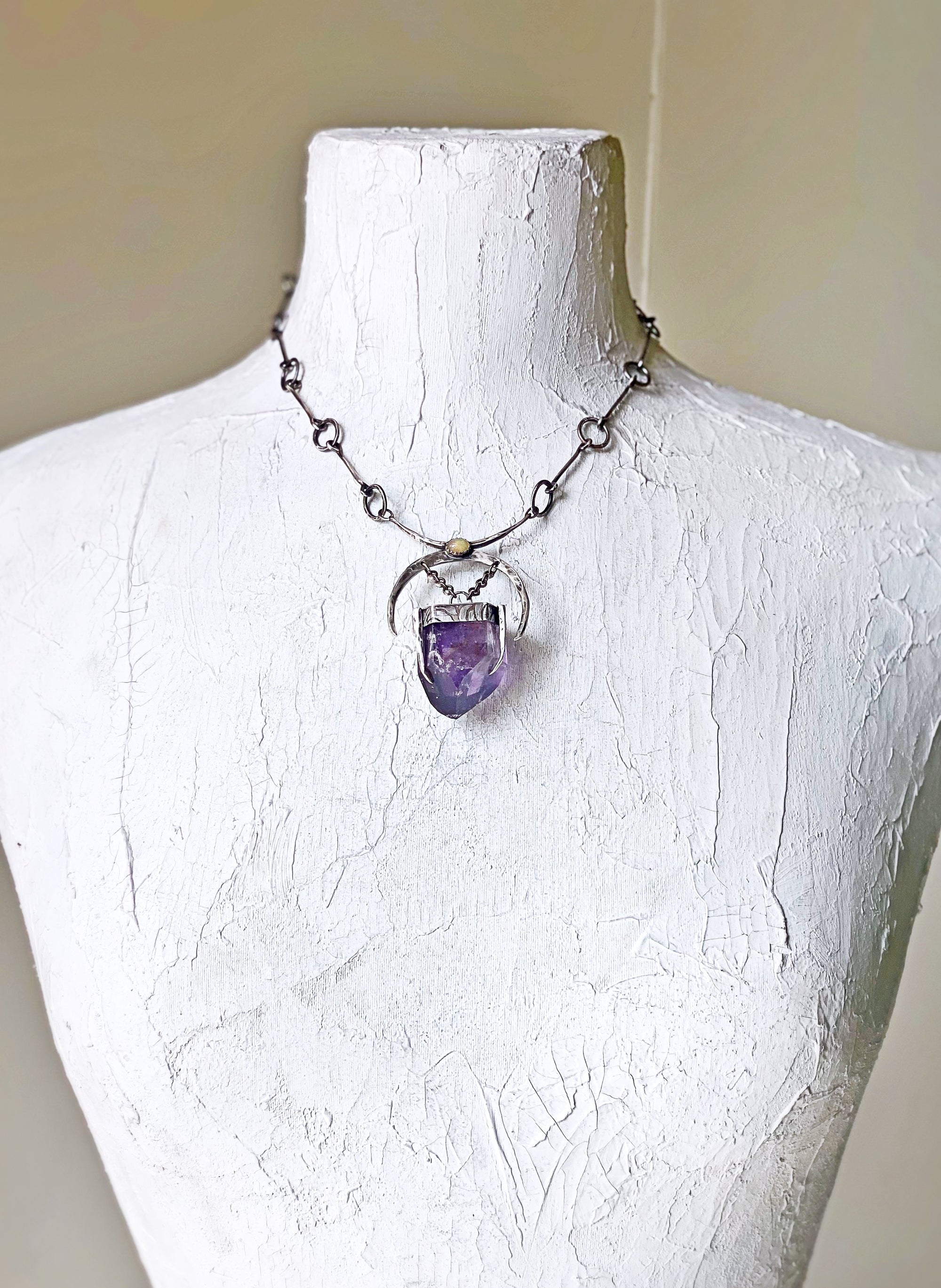 Witchy Woman Necklace - Obscuro Jewelry -  Large amethyst prism sterling silver chain