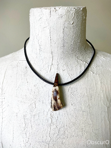 Petrified Buffalo Tooth Necklace - Obscuro Jewelry - leather with magnetic closure